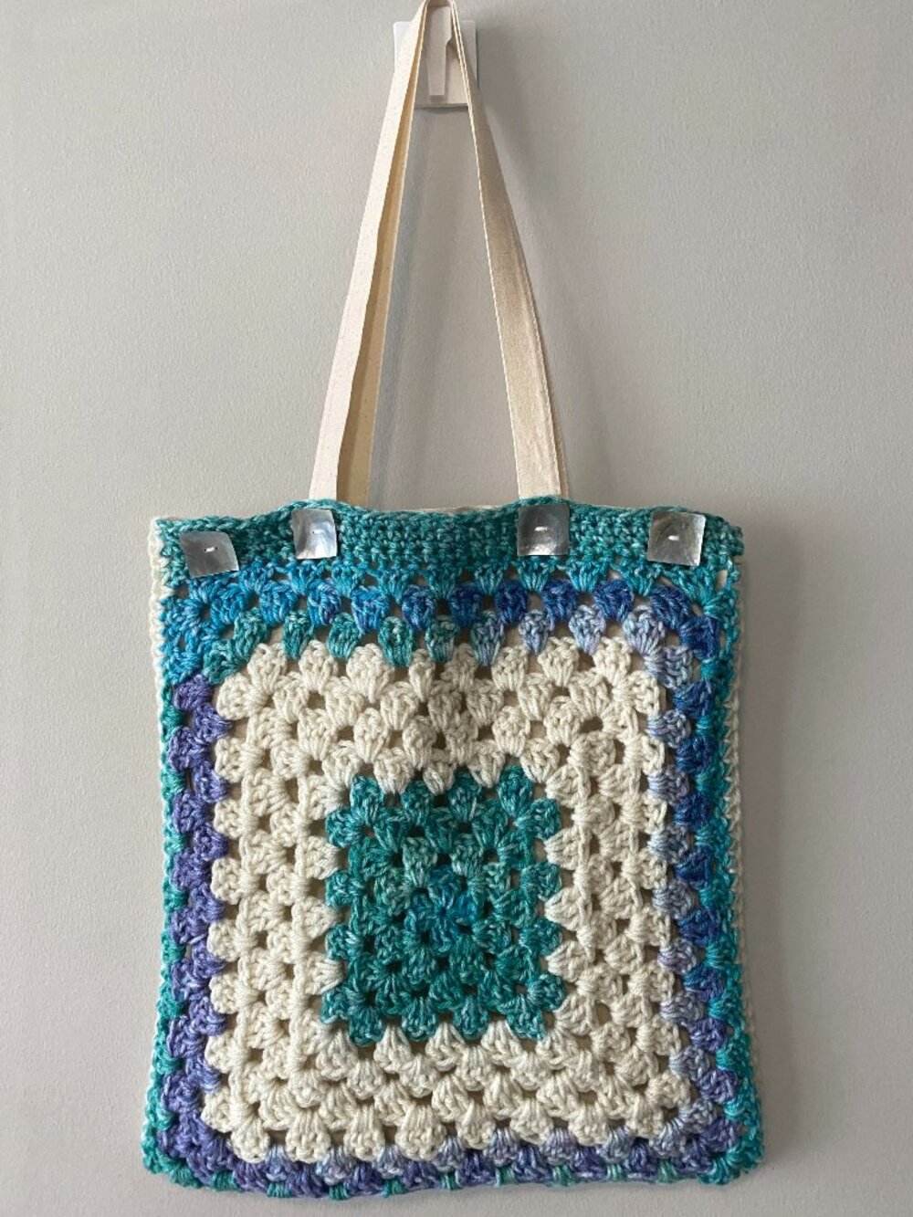 Handmade Crochet White Purple Blue Green Acrylic Removable Slipcover Tote Bag
